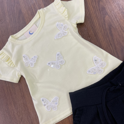 KIVIA-3027 YELLOW BUTTERFLY SET (Top + Shorts)